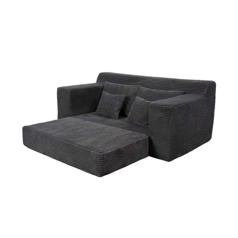 Canapé-lit modulable transformable en velours côtelé gris foncé avec plusieurs coussins Canapé-lit modulable transformable en velours côtelé gris foncé avec plusieurs coussins