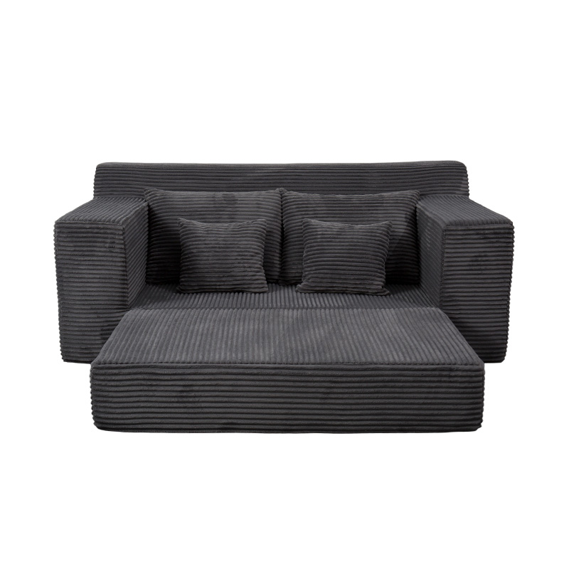 Canapé-lit modulable transformable en velours côtelé gris foncé avec plusieurs coussins Canapé-lit modulable transformable en velours côtelé gris foncé avec plusieurs coussins