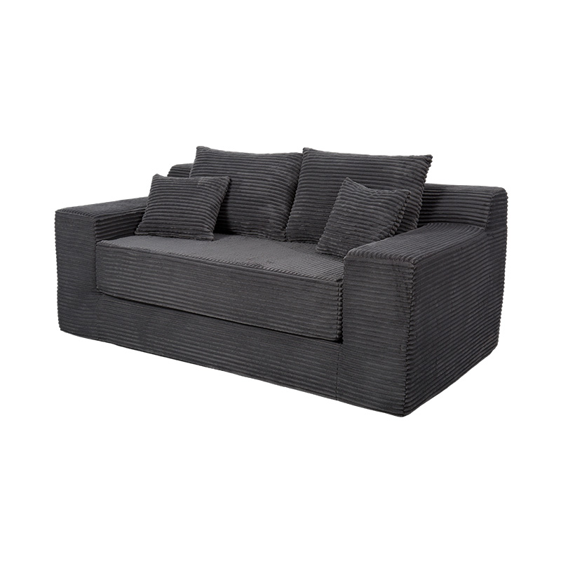 Canapé-lit modulable transformable en velours côtelé gris foncé avec plusieurs coussins Canapé-lit modulable transformable en velours côtelé gris foncé avec plusieurs coussins