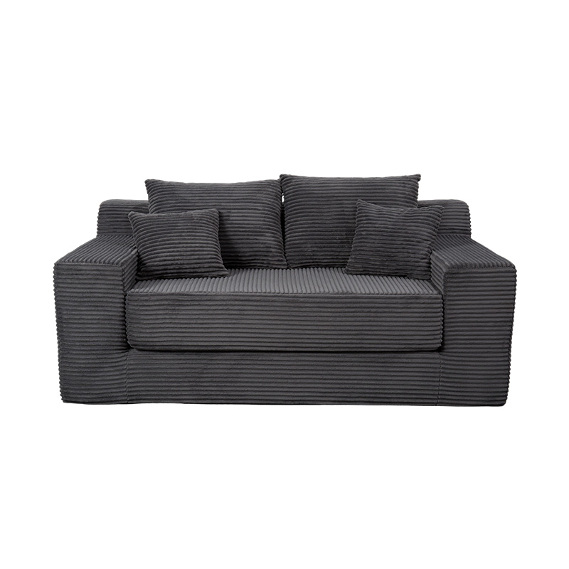 Canapé-lit modulable transformable en velours côtelé gris foncé avec plusieurs coussins Canapé-lit modulable transformable en velours côtelé gris foncé avec plusieurs coussins