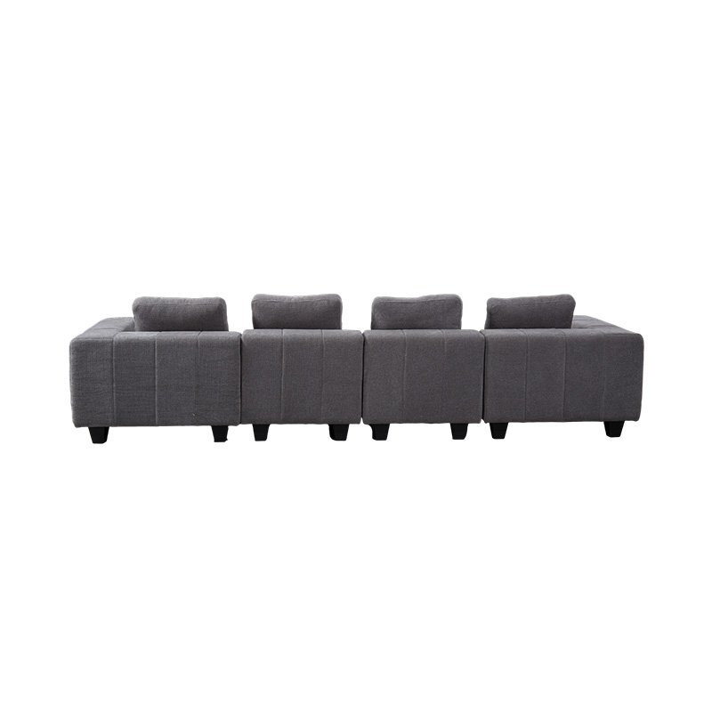 Grand canapé modulable en forme de L en tissu gris clair avec coussins carrés, style minimaliste moderne