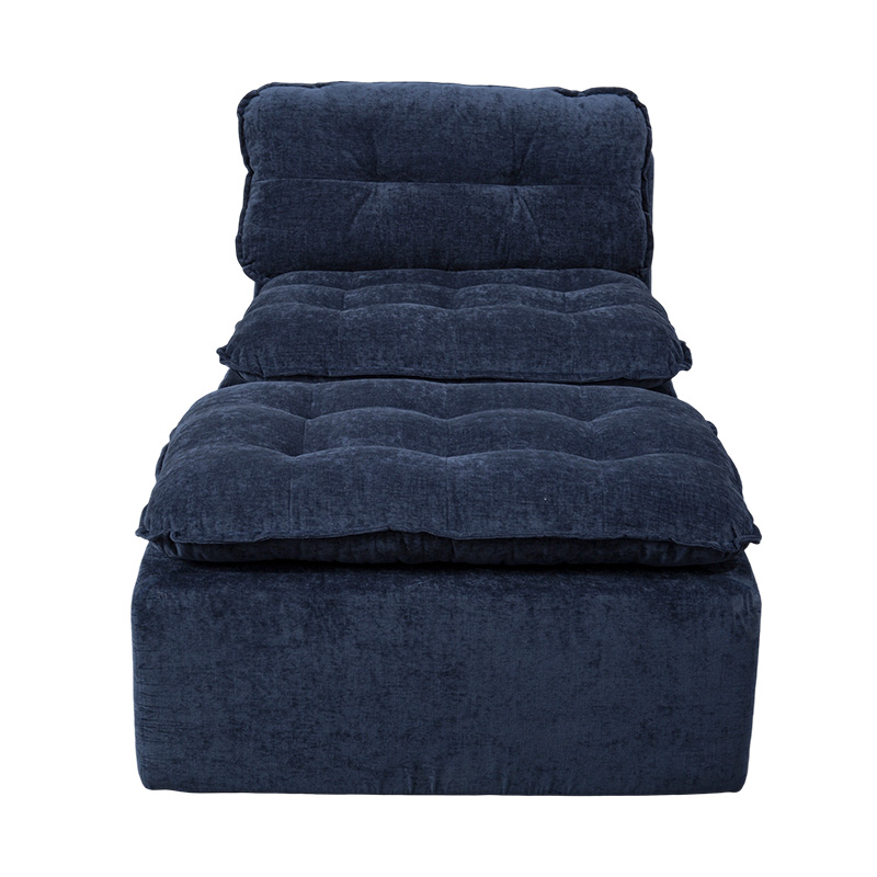Ensemble de canapés modulaires entièrement en mousse en velours côtelé bleu foncé avec dossier rembourré et pouf assorti Ensemble de canapés modulaires entièrement en mousse en velours côtelé bleu foncé avec dossier rembourré et pouf assorti