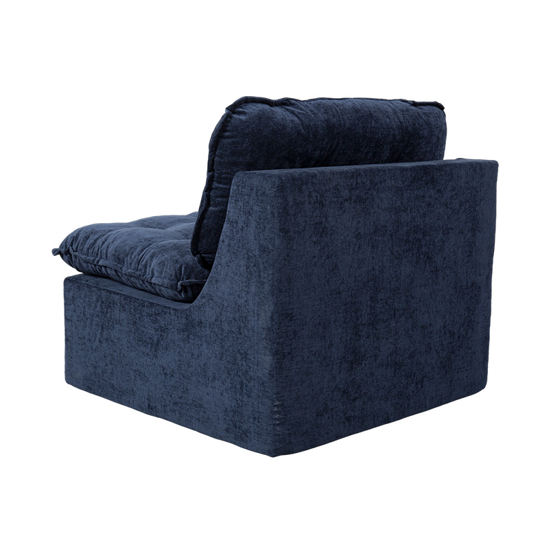 Ensemble de canapés modulaires entièrement en mousse en velours côtelé bleu foncé avec dossier rembourré et pouf assorti Ensemble de canapés modulaires entièrement en mousse en velours côtelé bleu foncé avec dossier rembourré et pouf assorti