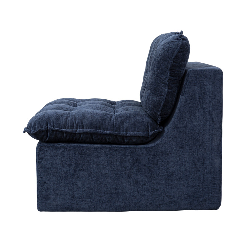 Ensemble de canapés modulaires entièrement en mousse en velours côtelé bleu foncé avec dossier rembourré et pouf assorti Ensemble de canapés modulaires entièrement en mousse en velours côtelé bleu foncé avec dossier rembourré et pouf assorti