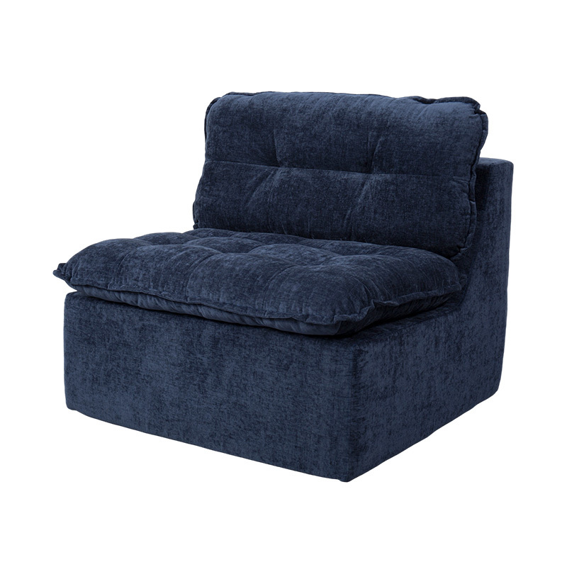 Ensemble de canapés modulaires entièrement en mousse en velours côtelé bleu foncé avec dossier rembourré et pouf assorti Ensemble de canapés modulaires entièrement en mousse en velours côtelé bleu foncé avec dossier rembourré et pouf assorti
