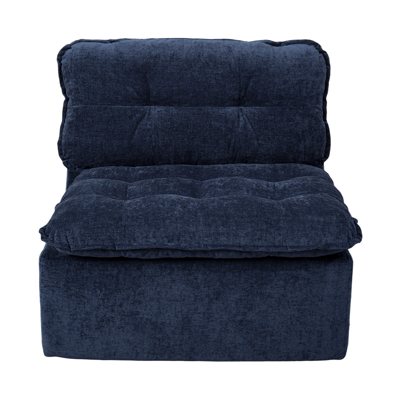 Ensemble de canapés modulaires entièrement en mousse en velours côtelé bleu foncé avec dossier rembourré et pouf assorti Ensemble de canapés modulaires entièrement en mousse en velours côtelé bleu foncé avec dossier rembourré et pouf assorti
