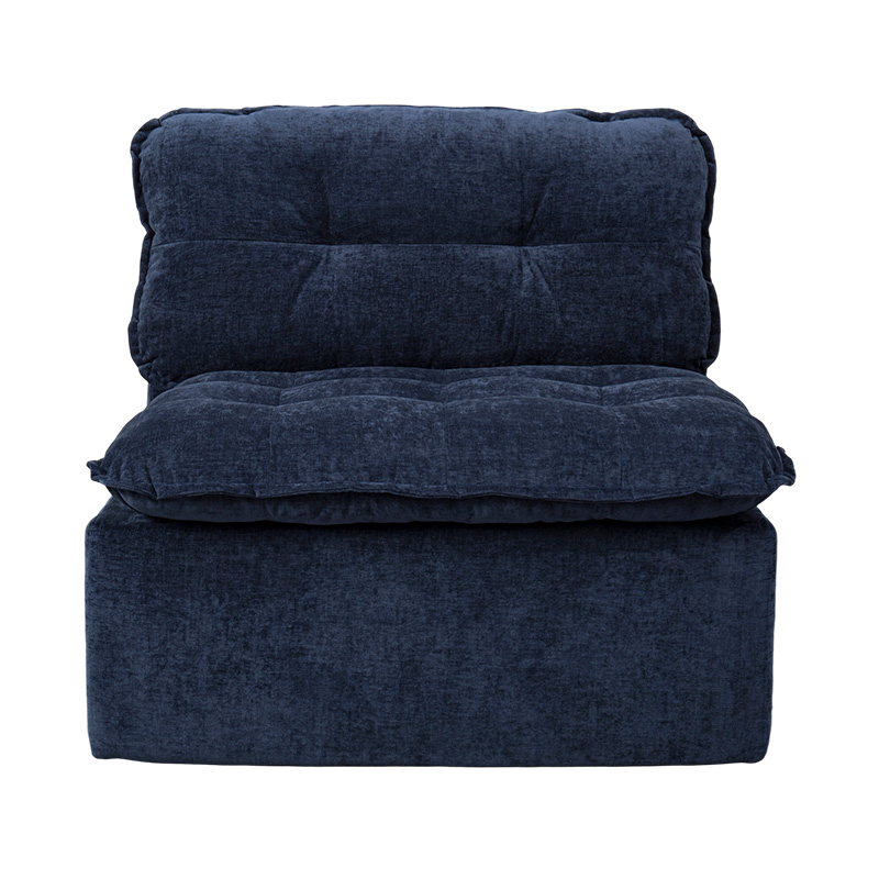 Ensemble de canapés modulaires entièrement en mousse en velours côtelé bleu foncé avec dossier rembourré et pouf assorti Ensemble de canapés modulaires entièrement en mousse en velours côtelé bleu foncé avec dossier rembourré et pouf assorti