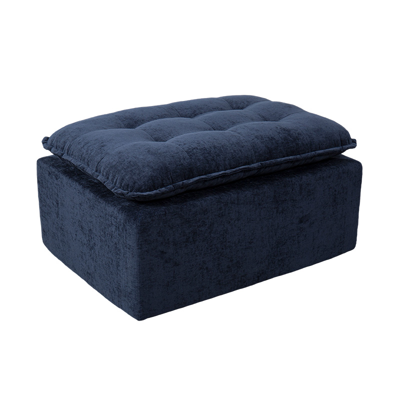 Ensemble de canapés modulaires entièrement en mousse en velours côtelé bleu foncé avec dossier rembourré et pouf assorti Ensemble de canapés modulaires entièrement en mousse en velours côtelé bleu foncé avec dossier rembourré et pouf assorti