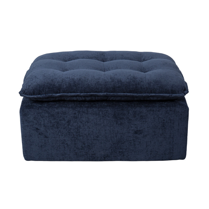 Ensemble de canapés modulaires entièrement en mousse en velours côtelé bleu foncé avec dossier rembourré et pouf assorti Ensemble de canapés modulaires entièrement en mousse en velours côtelé bleu foncé avec dossier rembourré et pouf assorti