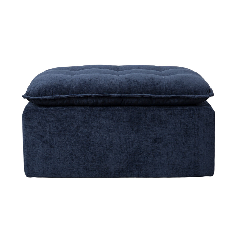 Ensemble de canapés modulaires entièrement en mousse en velours côtelé bleu foncé avec dossier rembourré et pouf assorti Ensemble de canapés modulaires entièrement en mousse en velours côtelé bleu foncé avec dossier rembourré et pouf assorti