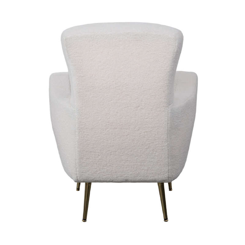 Chaise longue simple en faux sherpa crème avec dossier incurvé, pieds et accoudoirs en métal doré Chaise longue simple en faux sherpa crème avec dossier incurvé, pieds et accoudoirs en métal doré