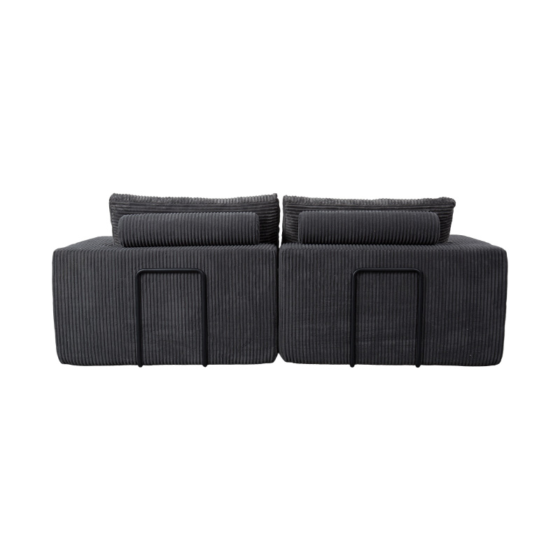 Canapé convertible moderne en velours côtelé gris foncé avec coussins, disposition modulaire flexible