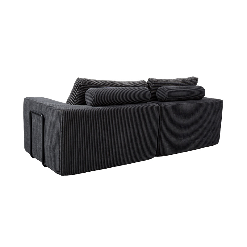 Canapé convertible moderne en velours côtelé gris foncé avec coussins, disposition modulaire flexible