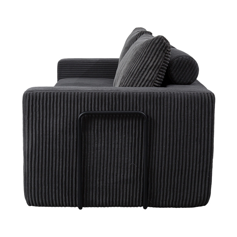Canapé convertible moderne en velours côtelé gris foncé avec coussins, disposition modulaire flexible