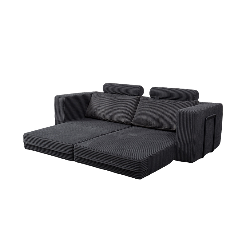 Canapé convertible moderne en velours côtelé gris foncé avec coussins, disposition modulaire flexible Canapé convertible moderne en velours côtelé gris foncé avec coussins, disposition modulaire flexible