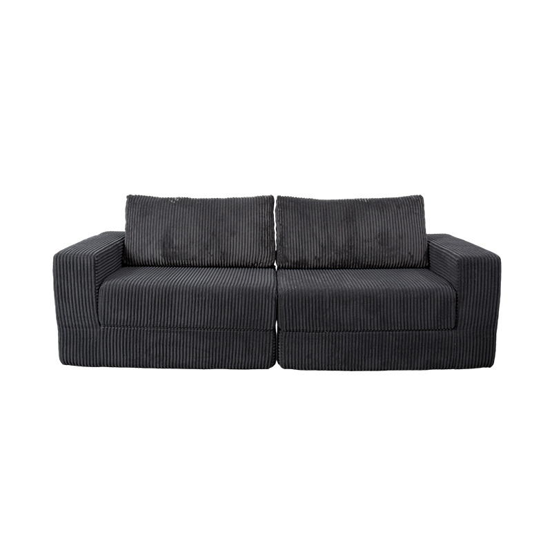Canapé convertible moderne en velours côtelé gris foncé avec coussins, disposition modulaire flexible