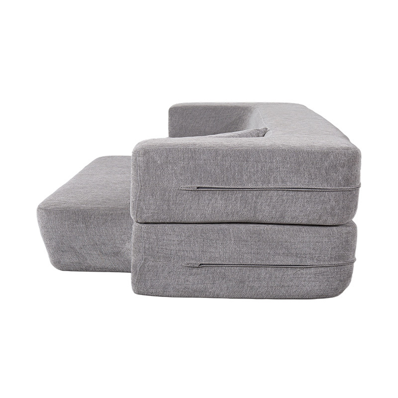 Canapé-lit multifonction convertible en velours gris clair avec coussins Canapé-lit multifonction convertible en velours gris clair avec coussins