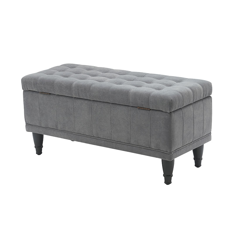 Banc de rangement simple en tissu gris clair pour bout de lit
