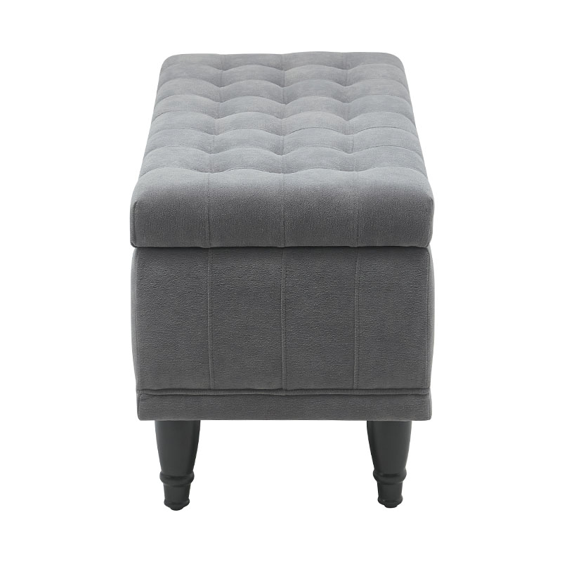 Banc de rangement simple en tissu gris clair pour bout de lit