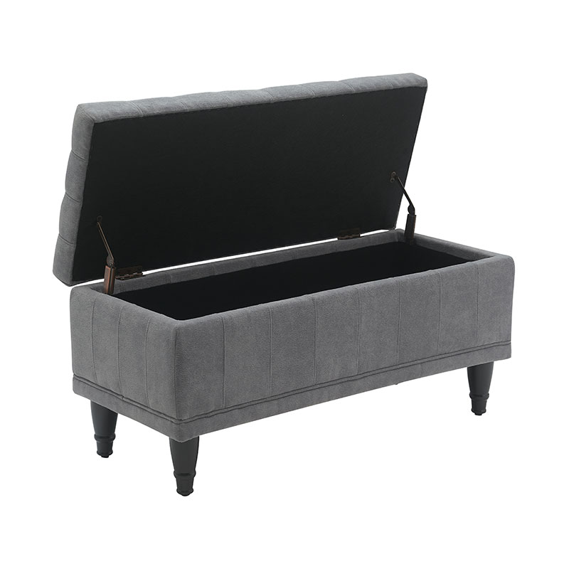 Banc de rangement simple en tissu gris clair pour bout de lit