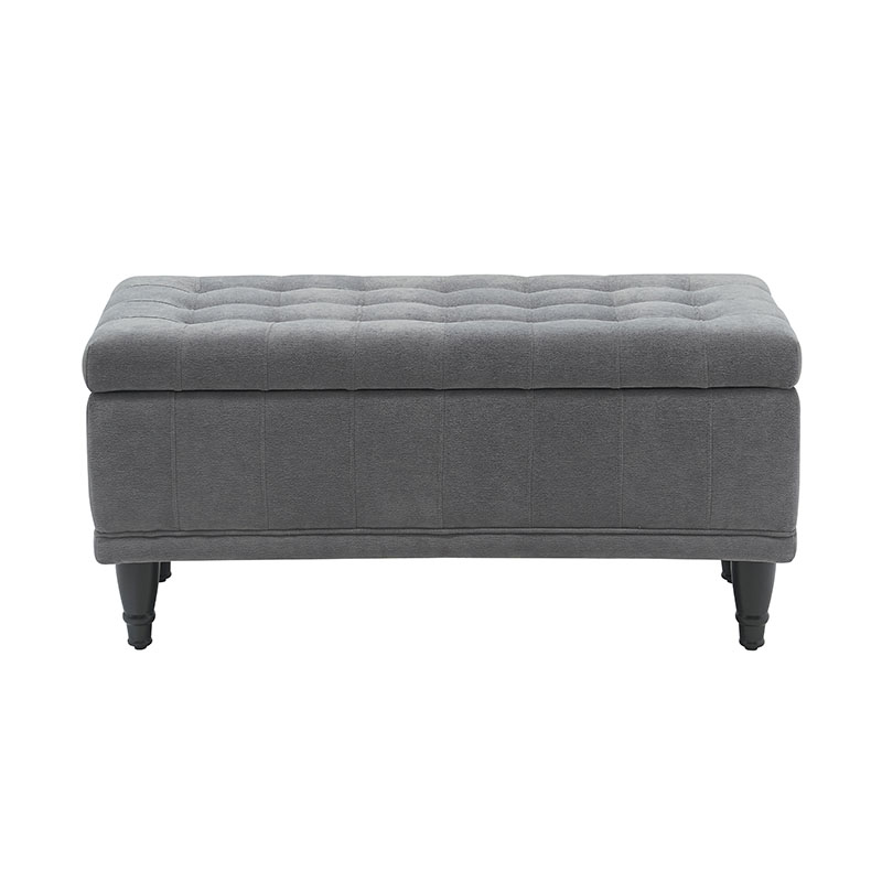 Banc de rangement simple en tissu gris clair pour bout de lit