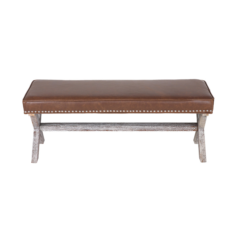 Banc en cuir à pieds croisés couleur forêt